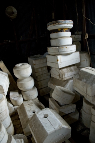 Arkansas Democrat Gazette photo by Cary Jenkins Stacks of plaster molds in one of the kiln roomsCamark Pottery Factory, Camden Arkansas